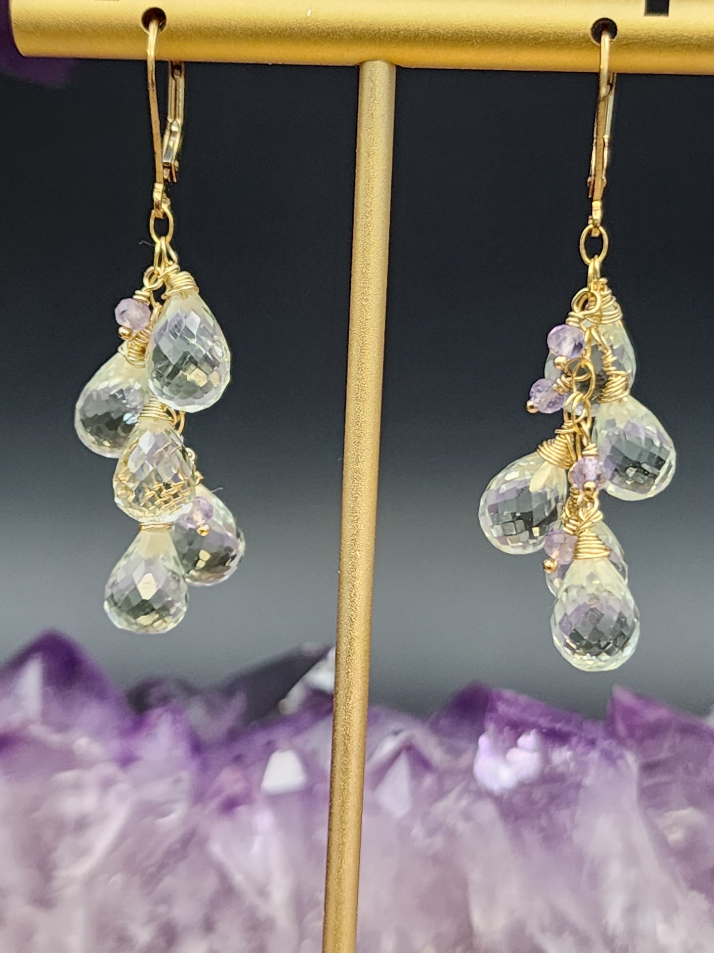 14k Gold-Filled Green & Lavender Amethyst Leaver Back Earrings