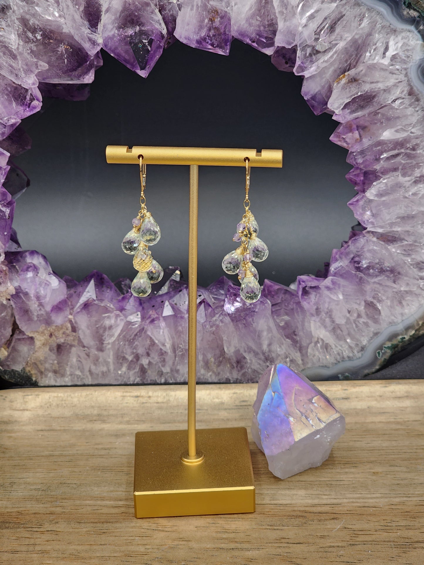 14k Gold-Filled Green & Lavender Amethyst Leaver Back Earrings