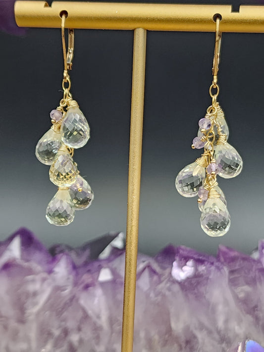 14k Gold-Filled Green & Lavender Amethyst Leaver Back Earrings