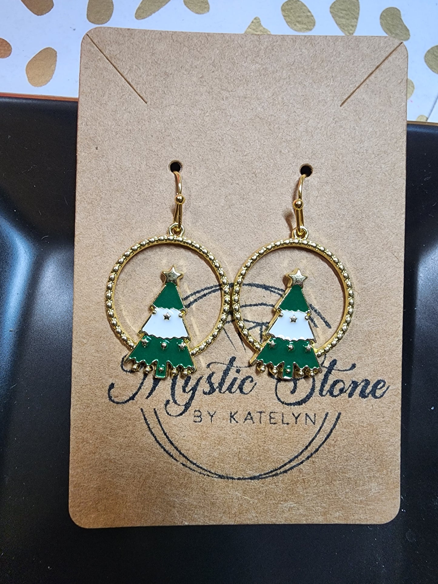 Gold plated Christmas tree charm style earrings | fun holiday earrings, gold plated, enamel, hypoallergenic, nickel free, cute earrings