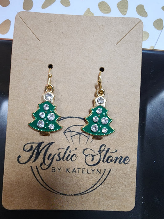 Gold plated Christmas tree charm style earrings | fun holiday earrings, gold plated, enamel, hypoallergenic, nickel free, cute earrings