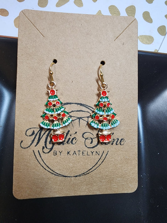 Gold plated Christmas tree charm style earrings | fun holiday earrings, gold plated, enamel, hypoallergenic, nickel free, cute earrings