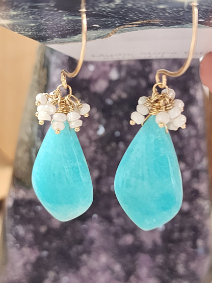 14k Gold-Filled Peruvian Amazonite & Silverite Gemstone Earrings