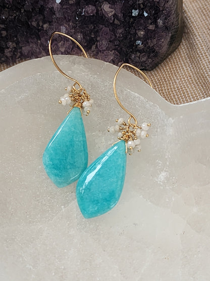 14k Gold-Filled Peruvian Amazonite & Silverite Gemstone Earrings