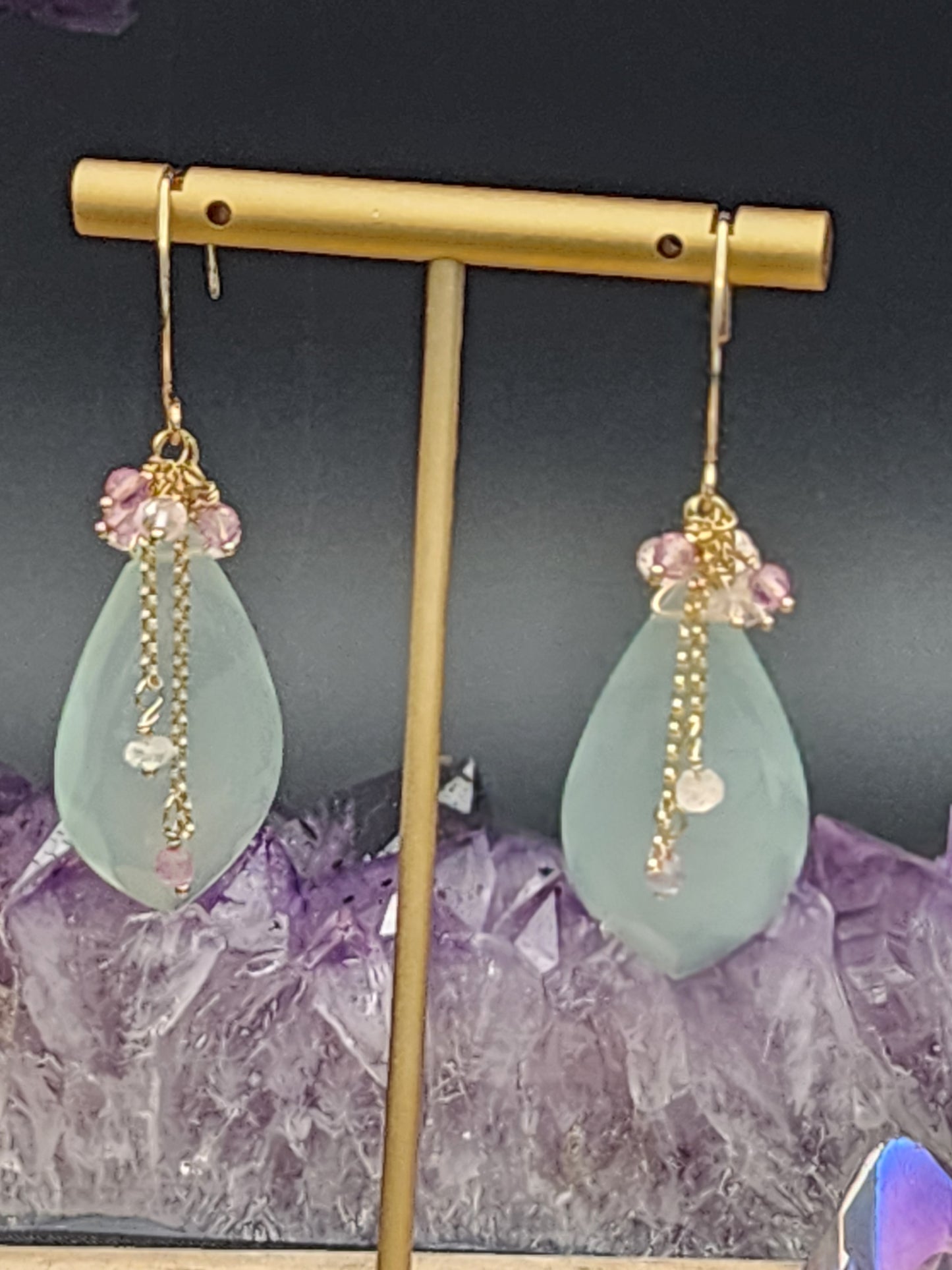 14k Gold Filled Peruvian Chalcedony, Pink Topaz & Morganite Gemstone Earrings