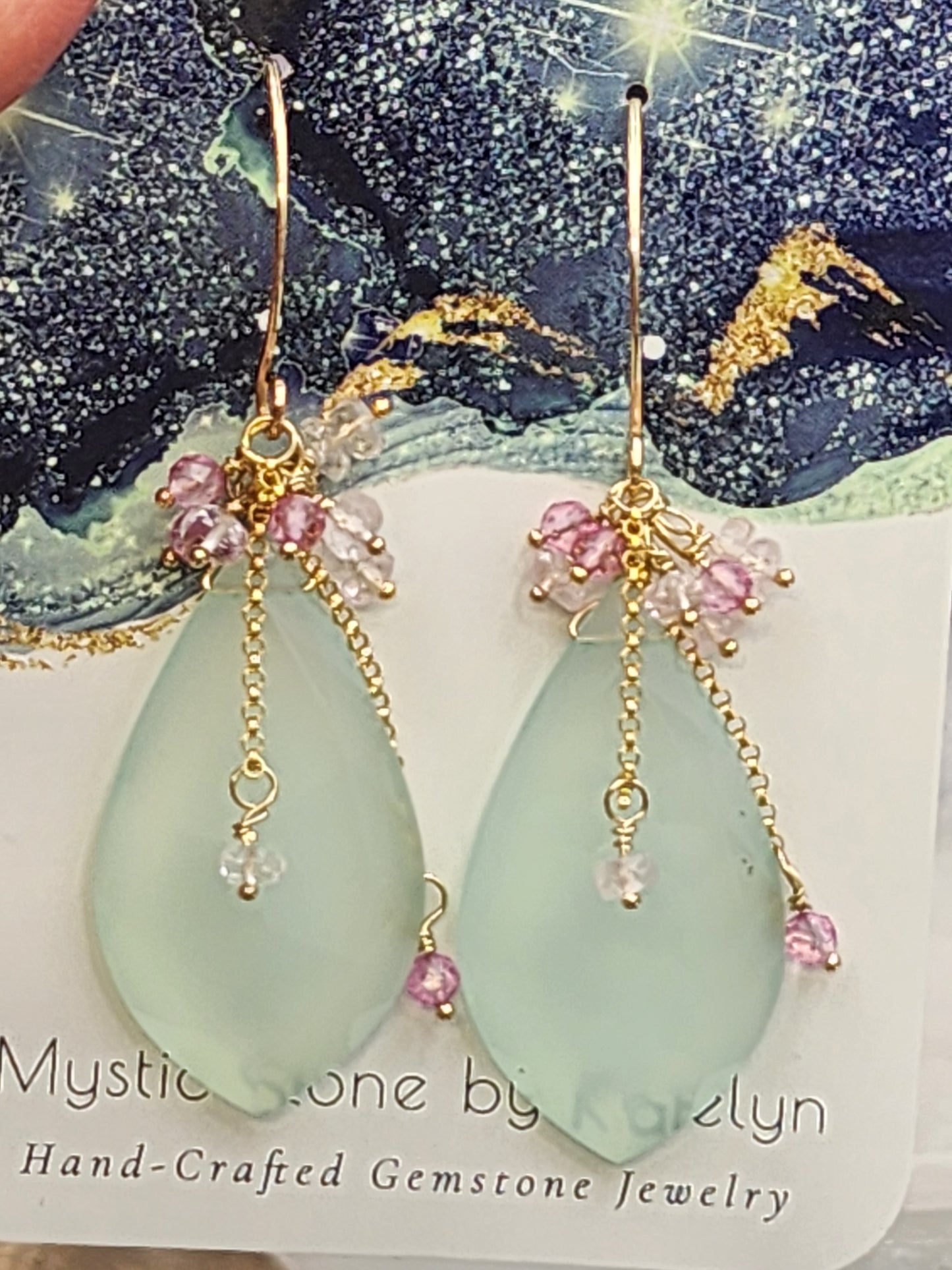 14k Gold Filled Peruvian Chalcedony, Pink Topaz & Morganite Gemstone Earrings