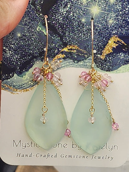 14k Gold Filled Peruvian Chalcedony, Pink Topaz & Morganite Gemstone Earrings