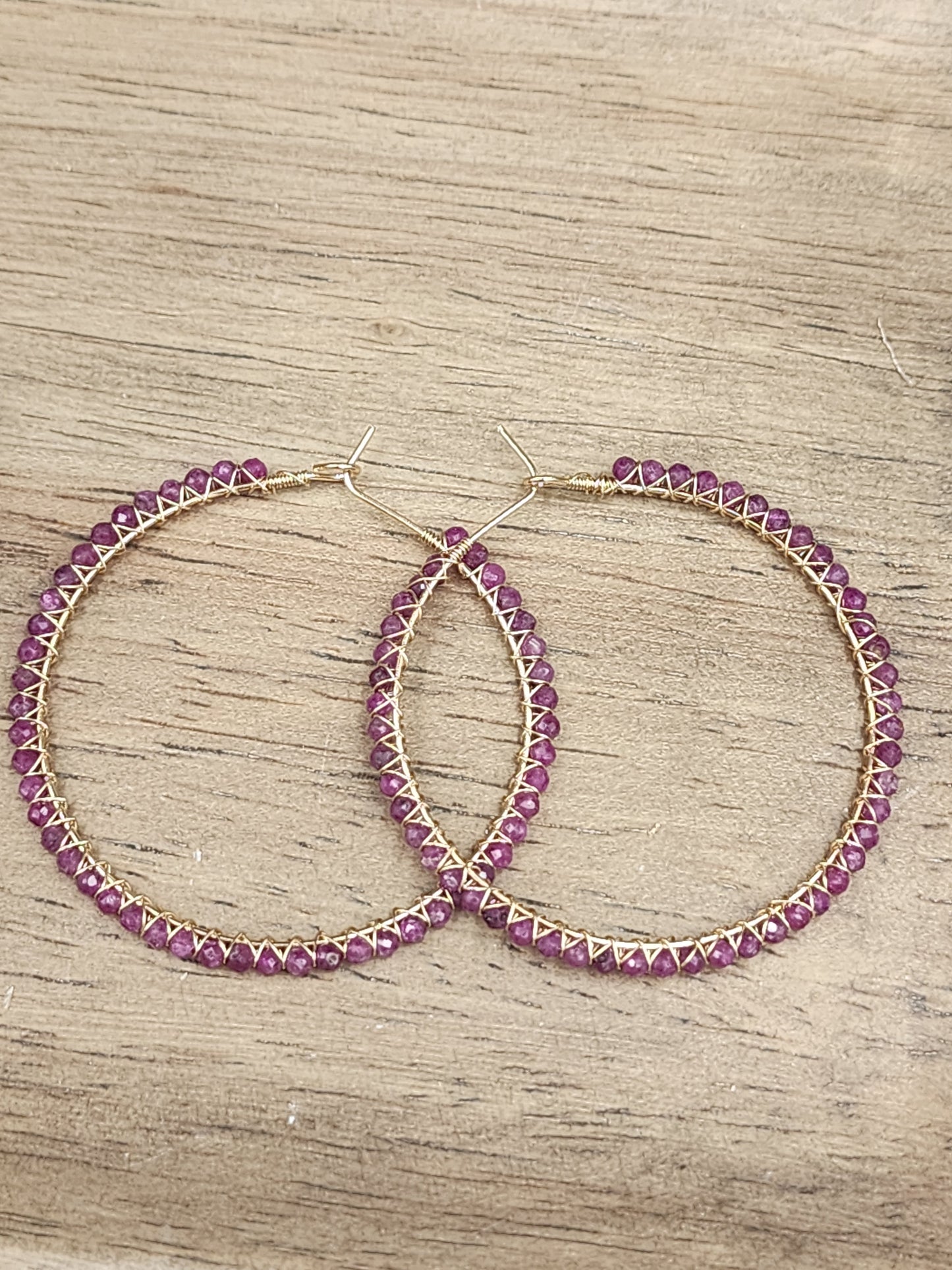 14k Gold-Filled Ruby 50mm Gemstone Hoop Earrings