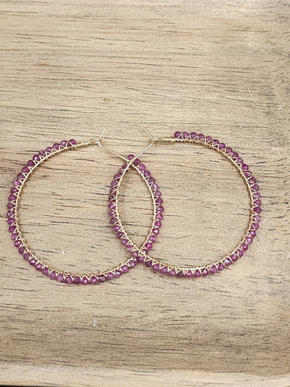 14k Gold-Filled Ruby 50mm Gemstone Hoop Earrings