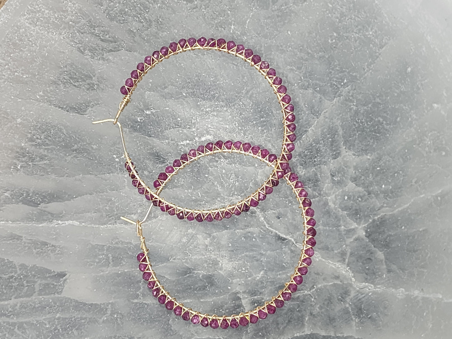 14k Gold-Filled Ruby 50mm Gemstone Hoop Earrings