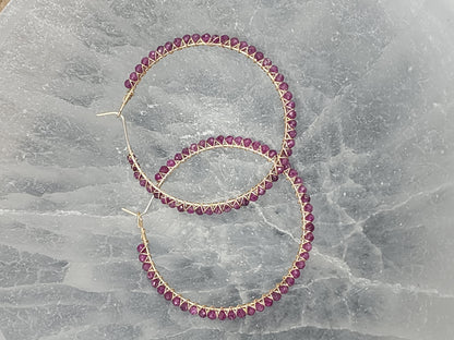 14k Gold-Filled Ruby 50mm Gemstone Hoop Earrings