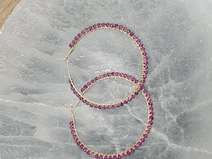 14k Gold-Filled Ruby 50mm Gemstone Hoop Earrings