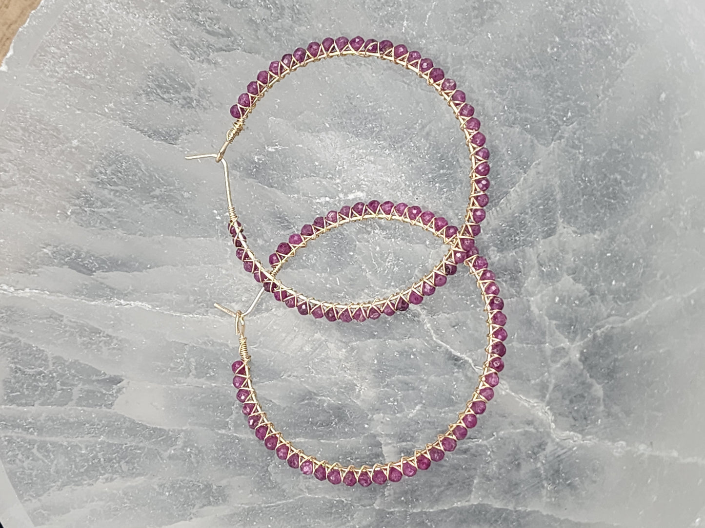 14k Gold-Filled Ruby 50mm Gemstone Hoop Earrings