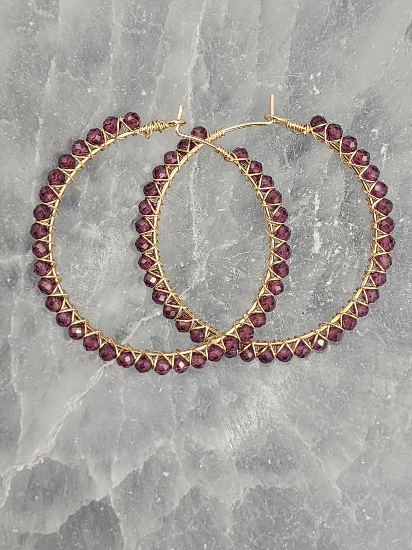 14k Gold-Filled Rhodonite Garnet 40mm Gemstone Hoop Earrings Earrings