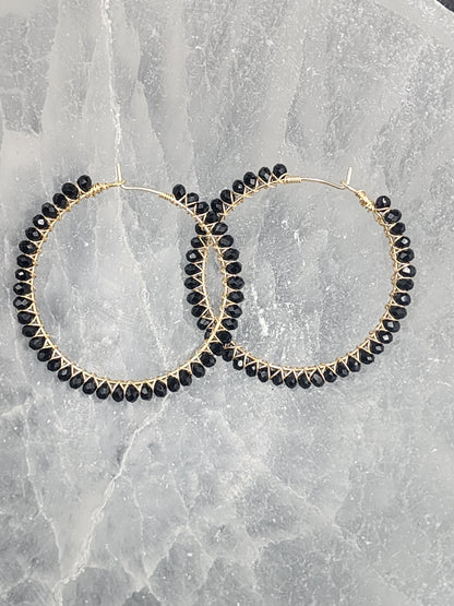 14k Gold-Filled Black Spinel 40mm Gemstone Hoop Earrings