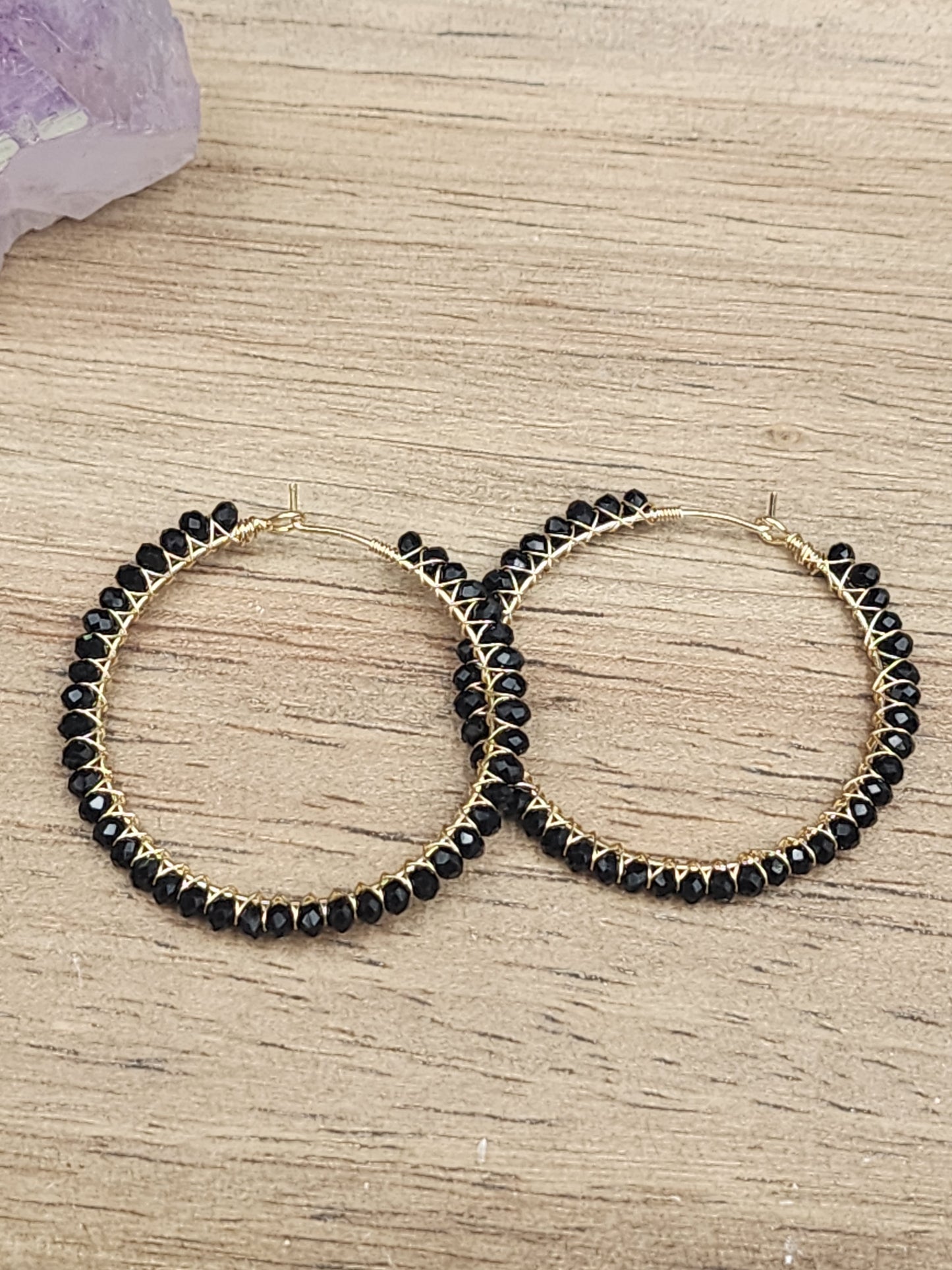 14k Gold-Filled Black Spinel 40mm Gemstone Hoop Earrings