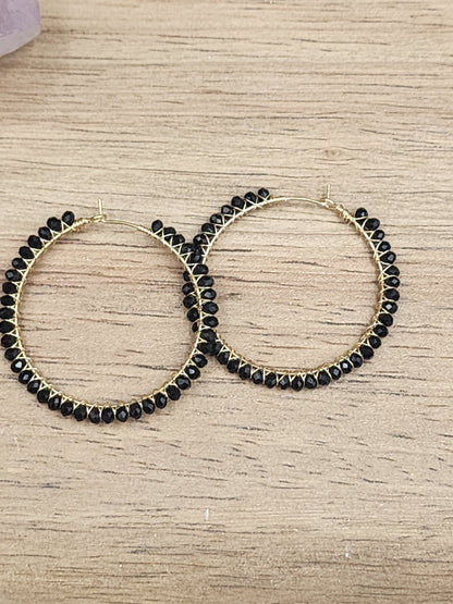 14k Gold-Filled Black Spinel 40mm Gemstone Hoop Earrings