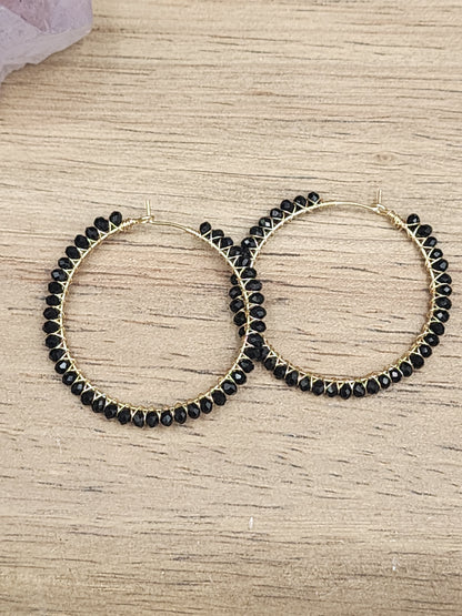 14k Gold-Filled Black Spinel 40mm Gemstone Hoop Earrings