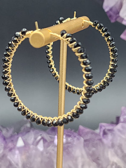 14k Gold-Filled Black Spinel 40mm Gemstone Hoop Earrings