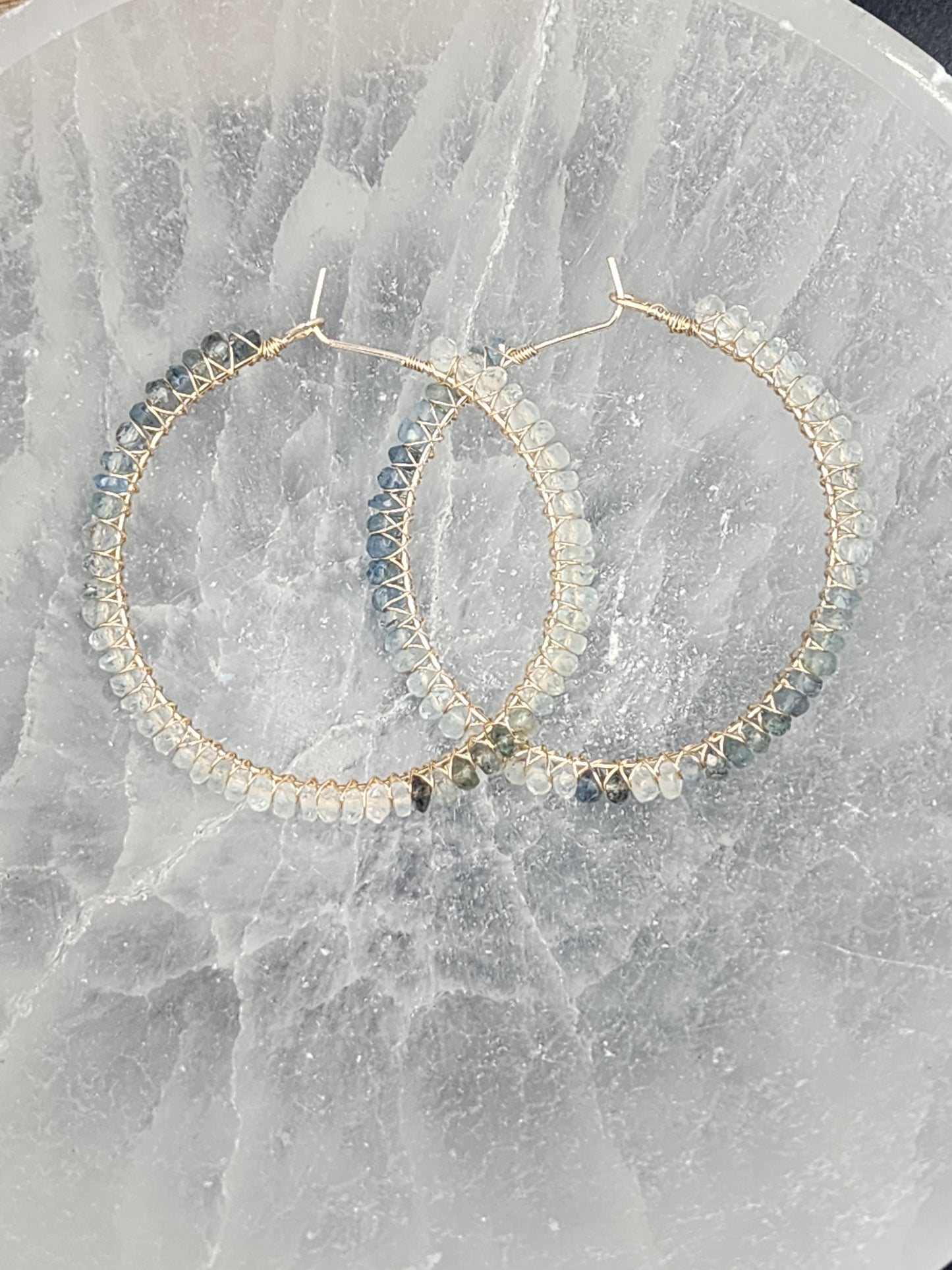 14k Gold-Filled Shaded Aquamarine 50mm Gemstone Hoop Earrings