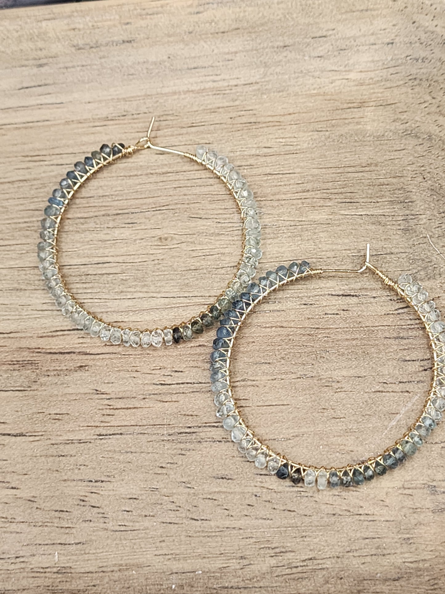 14k Gold-Filled Shaded Aquamarine 50mm Gemstone Hoop Earrings