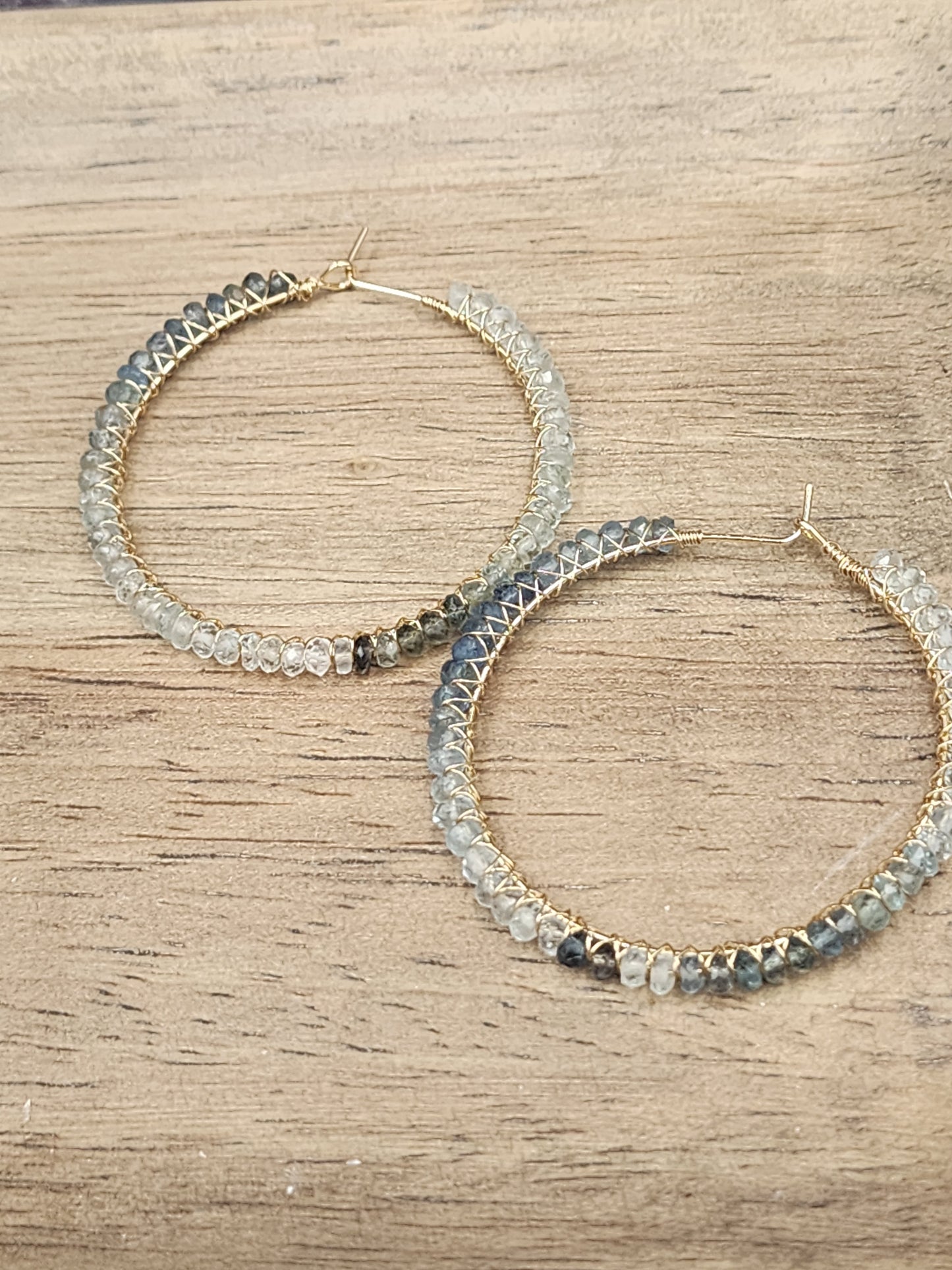 14k Gold-Filled Shaded Aquamarine 50mm Gemstone Hoop Earrings