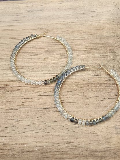 14k Gold-Filled Shaded Aquamarine 50mm Gemstone Hoop Earrings