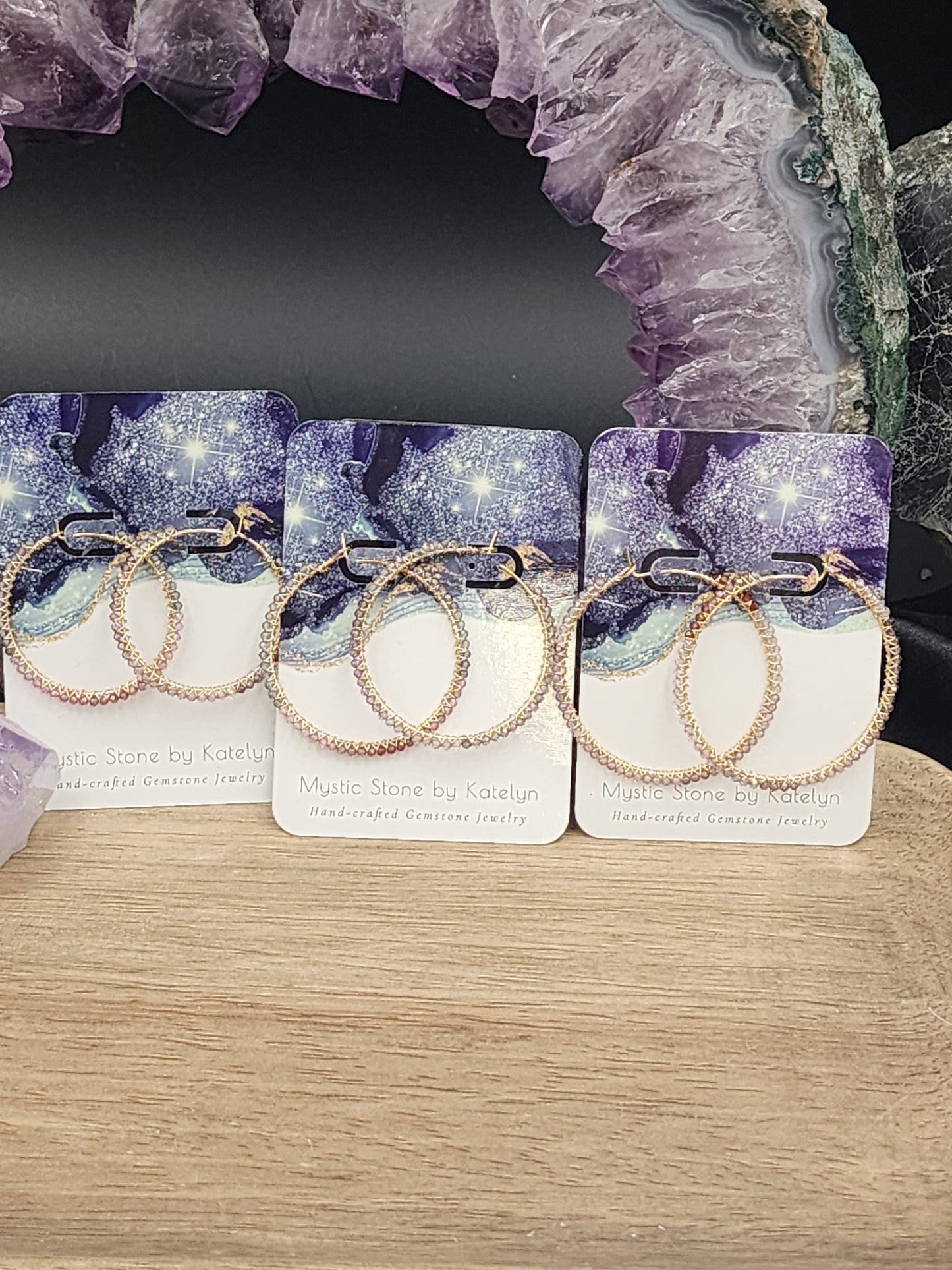 14k Gold-Filled Multi Spinel Gemstone Hoop Earrings, available in 3 sizes (40mm, 45mm, and 50mm)