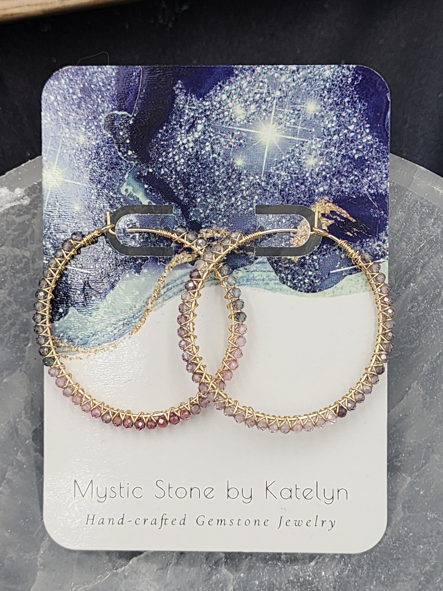 14k Gold-Filled Multi Spinel Gemstone Hoop Earrings, available in 3 sizes (40mm, 45mm, and 50mm)