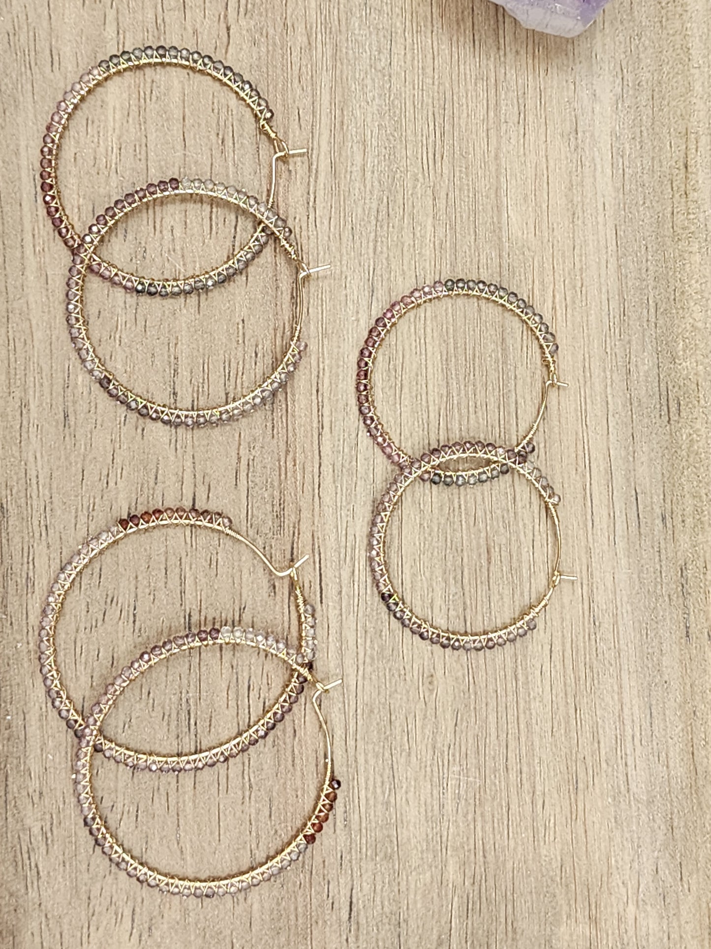 14k Gold-Filled Multi Spinel Gemstone Hoop Earrings, available in 3 sizes (40mm, 45mm, and 50mm)