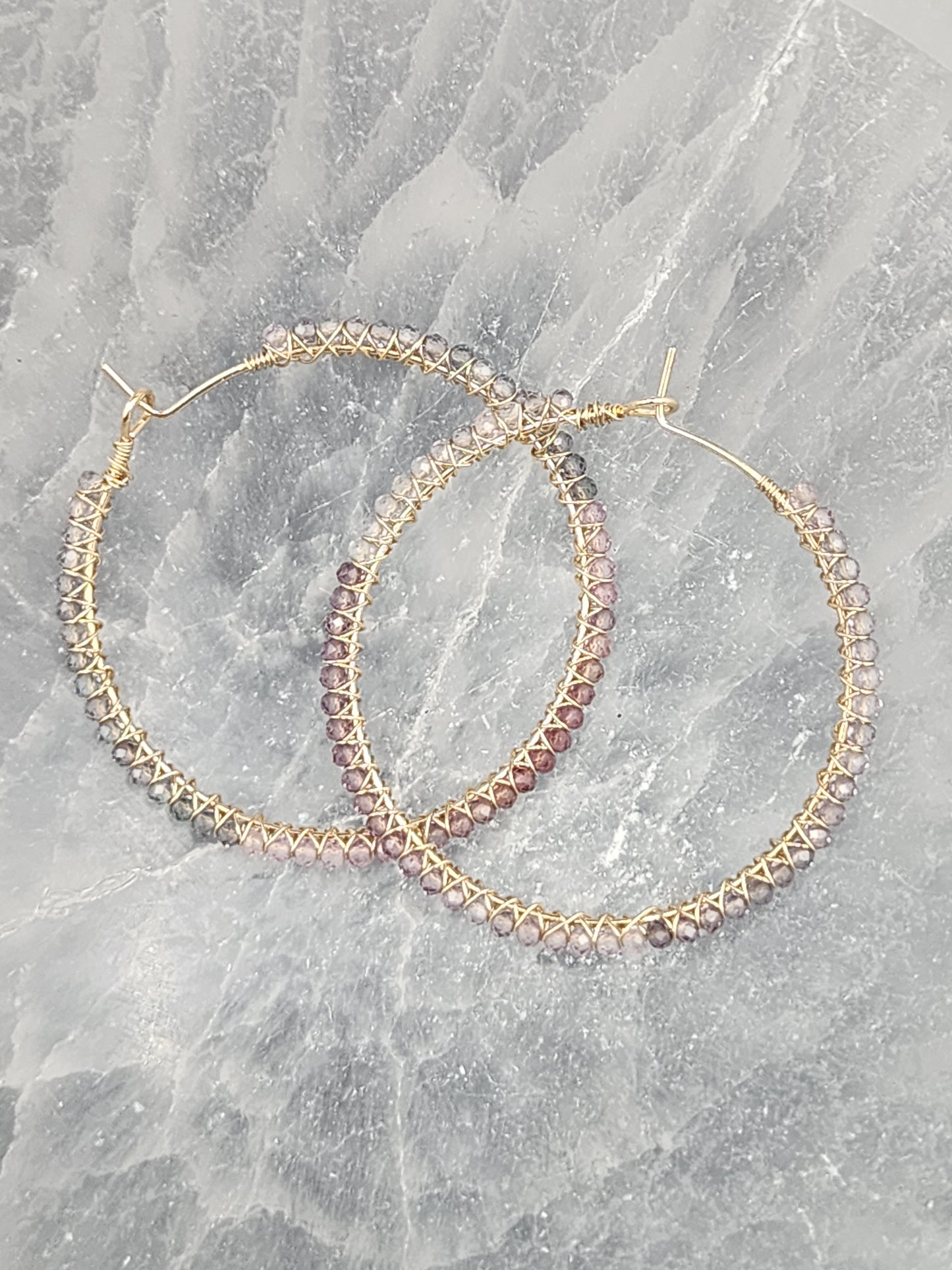 14k Gold-Filled Multi Spinel Gemstone Hoop Earrings, available in 3 sizes (40mm, 45mm, and 50mm)