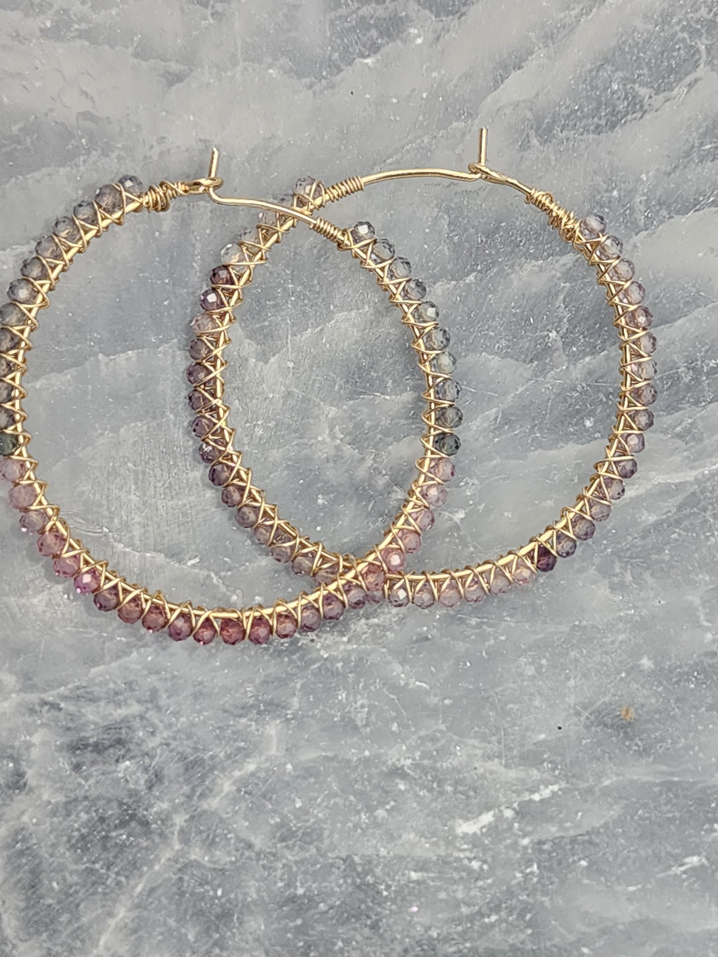 14k Gold-Filled Multi Spinel Gemstone Hoop Earrings, available in 3 sizes (40mm, 45mm, and 50mm)