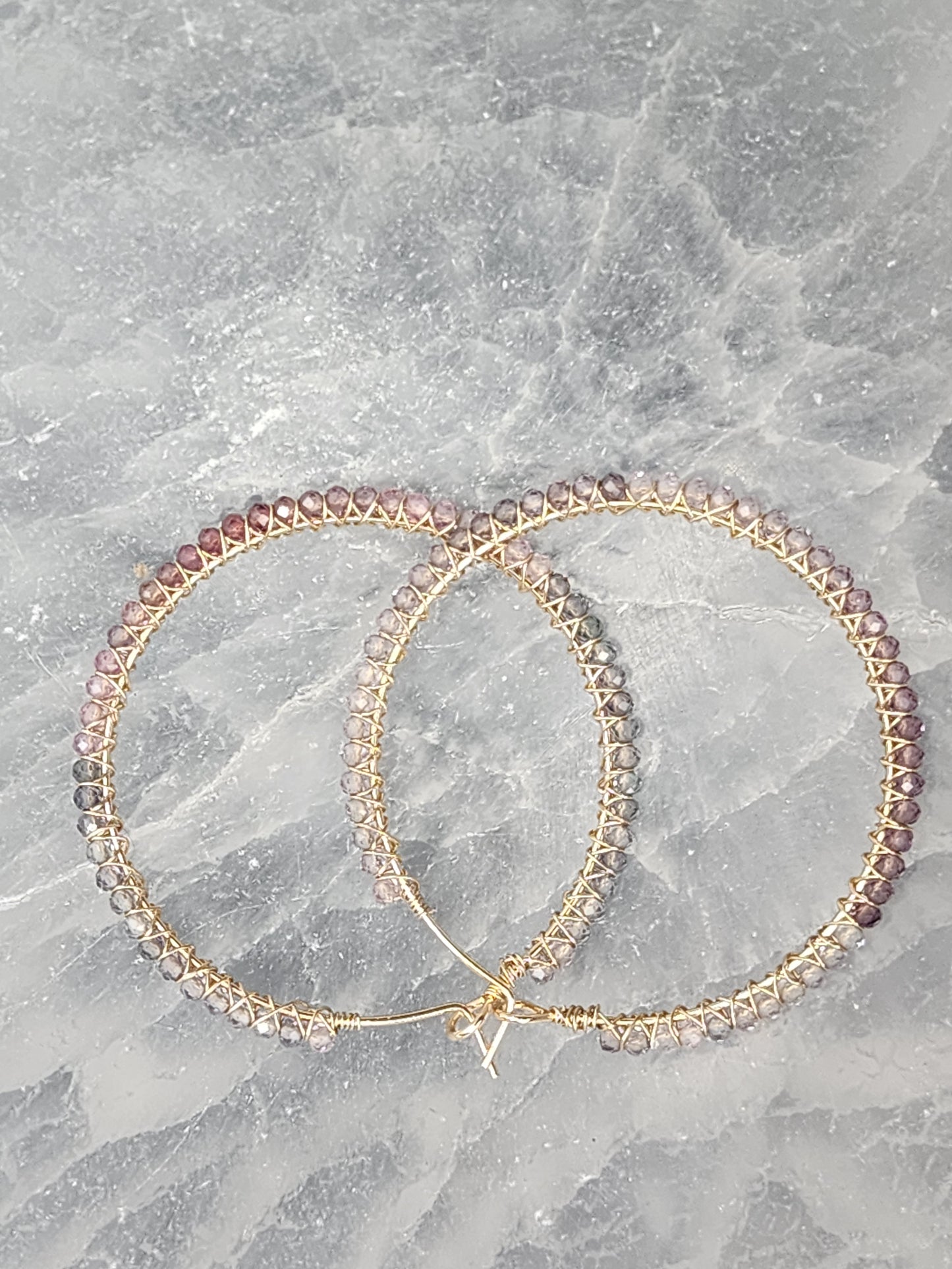 14k Gold-Filled Multi Spinel Gemstone Hoop Earrings, available in 3 sizes (40mm, 45mm, and 50mm)