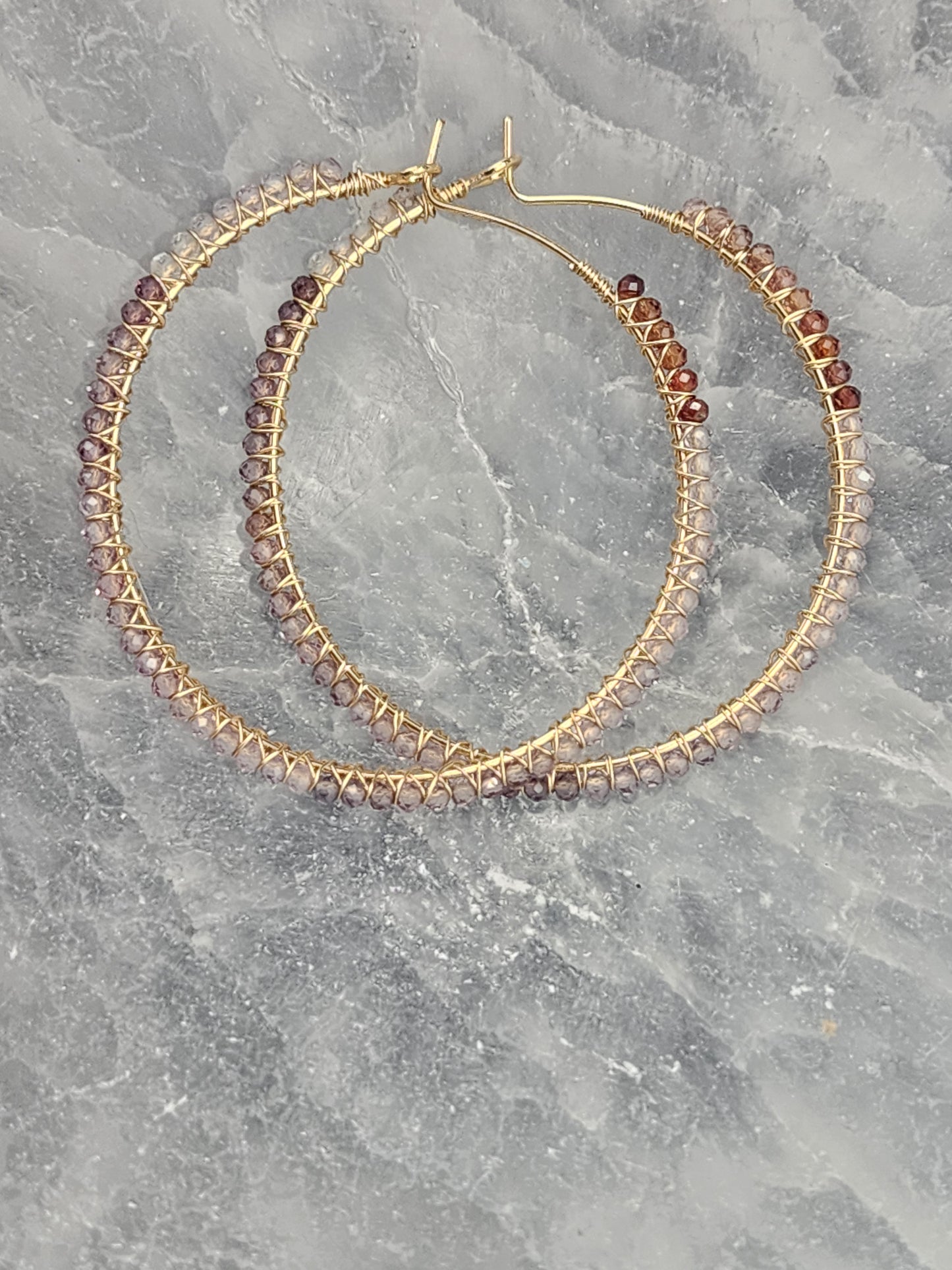 14k Gold-Filled Multi Spinel Gemstone Hoop Earrings, available in 3 sizes (40mm, 45mm, and 50mm)