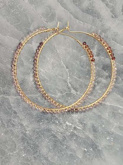 14k Gold-Filled Multi Spinel Gemstone Hoop Earrings, available in 3 sizes (40mm, 45mm, and 50mm)