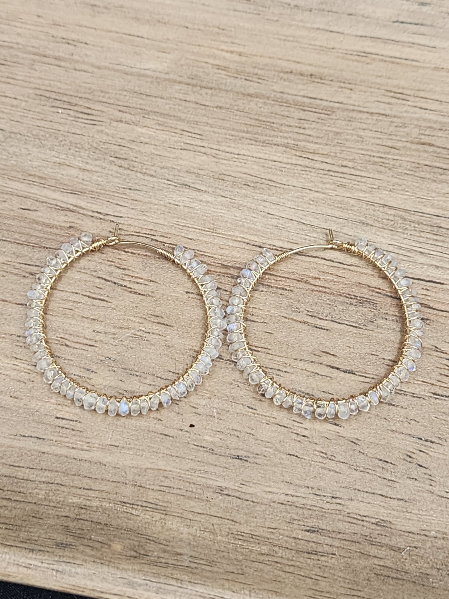 14k Gold-Filled faceted rainbow Moonstone 40mm Gemstone hoops