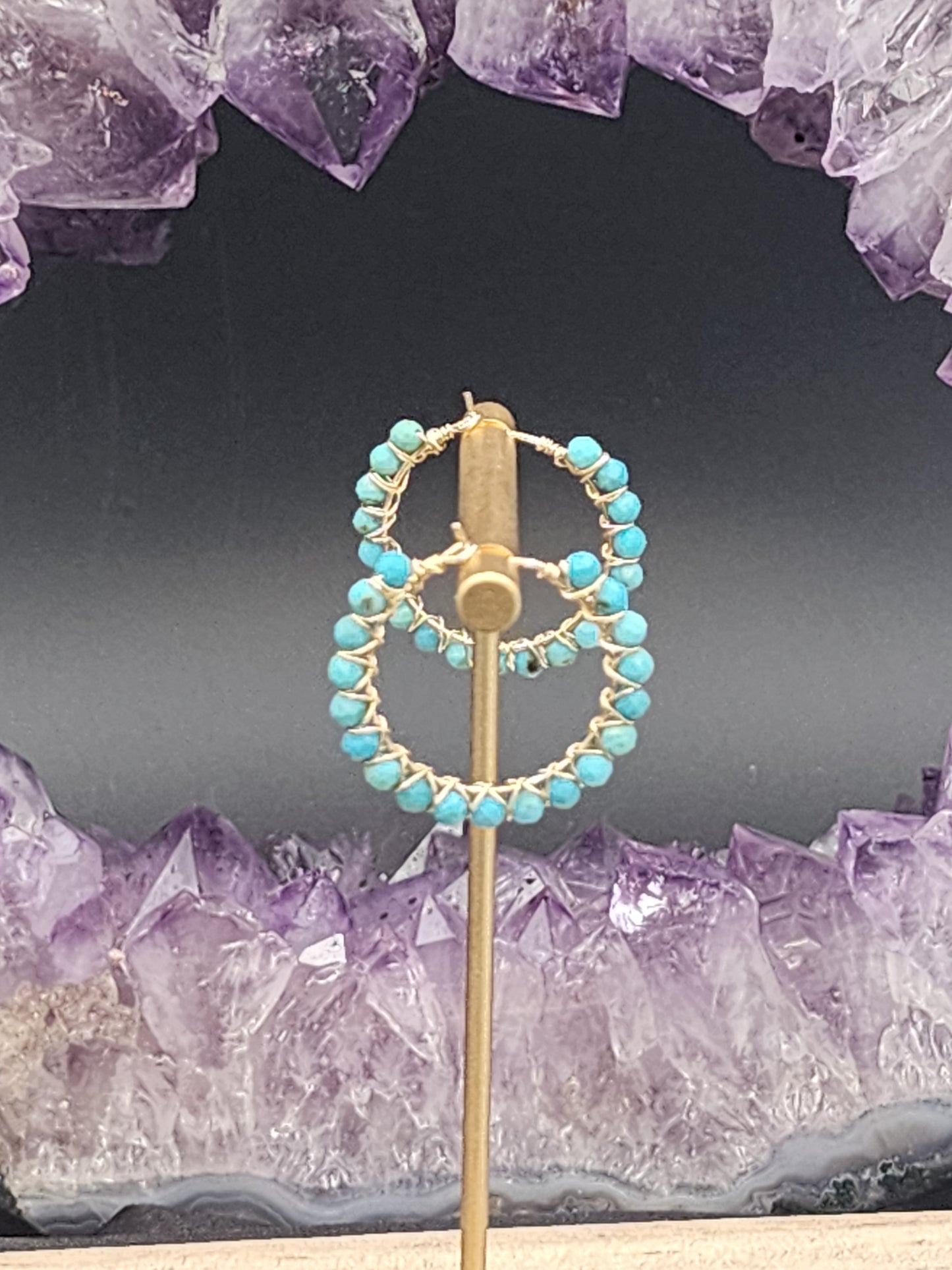 14k Gold-Filled Arizona Turquoise Gemstone Hoop Earrings,  3 Sizes available 30mm, 40mm or 50mm