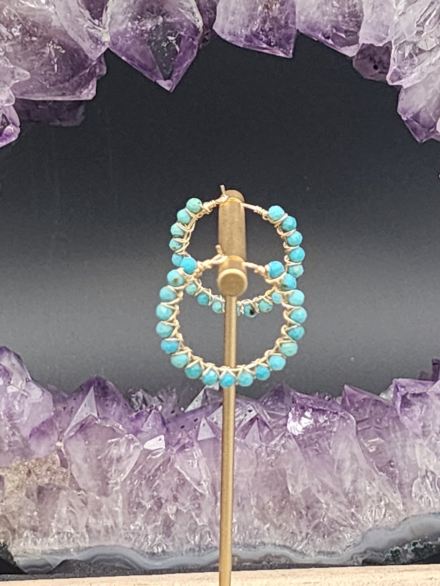 14k Gold-Filled Arizona Turquoise Gemstone Hoop Earrings,  3 Sizes available 30mm, 40mm or 50mm