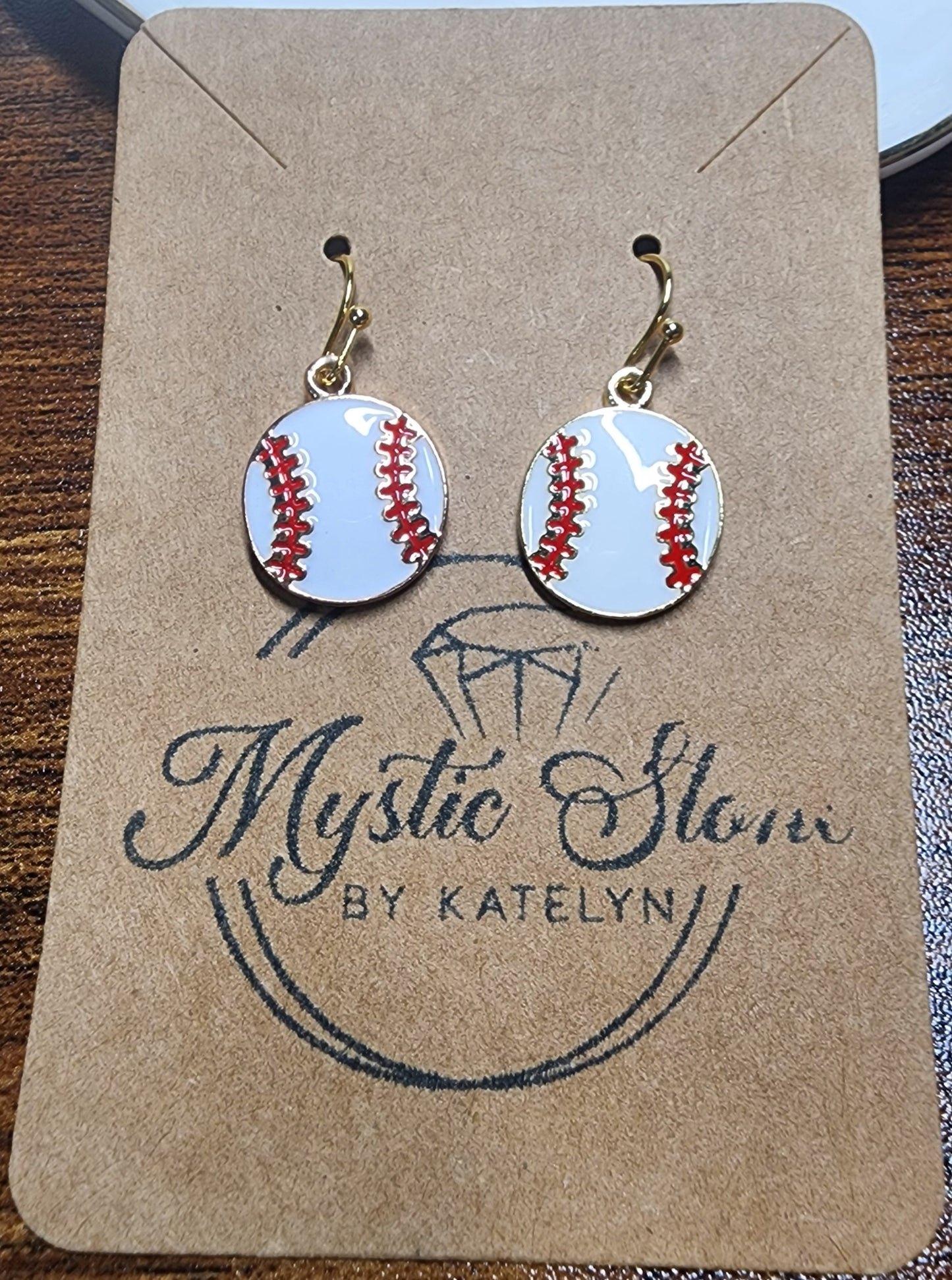 Gold-Plated Enamel Baseball Charm Style Earrings