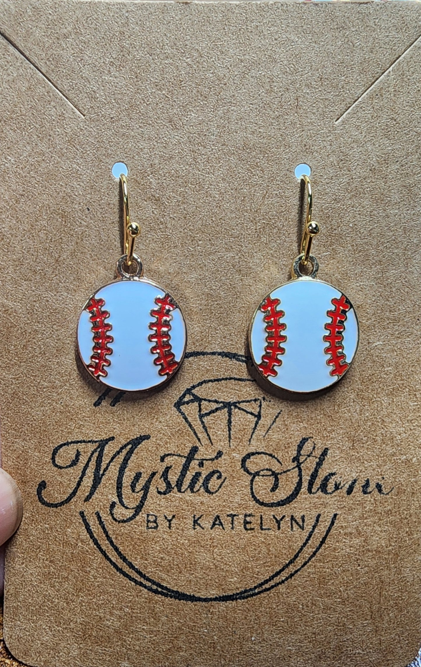 Gold-Plated Enamel Baseball Charm Style Earrings