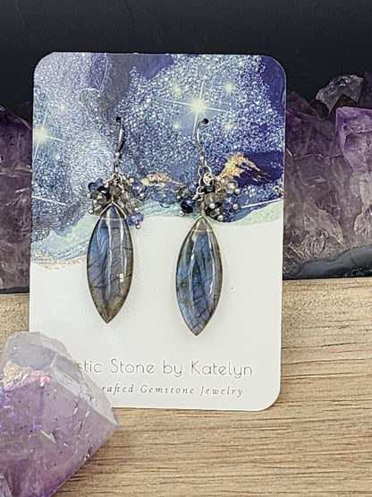 Sterling Silver Labradorite, Tanzanite & Kyanite Gemstone Earrings