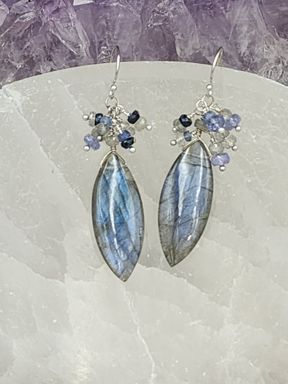 Sterling Silver Labradorite, Tanzanite & Kyanite Gemstone Earrings