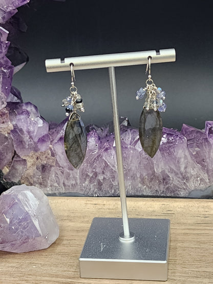 Sterling Silver Labradorite, Tanzanite & Kyanite Gemstone Earrings