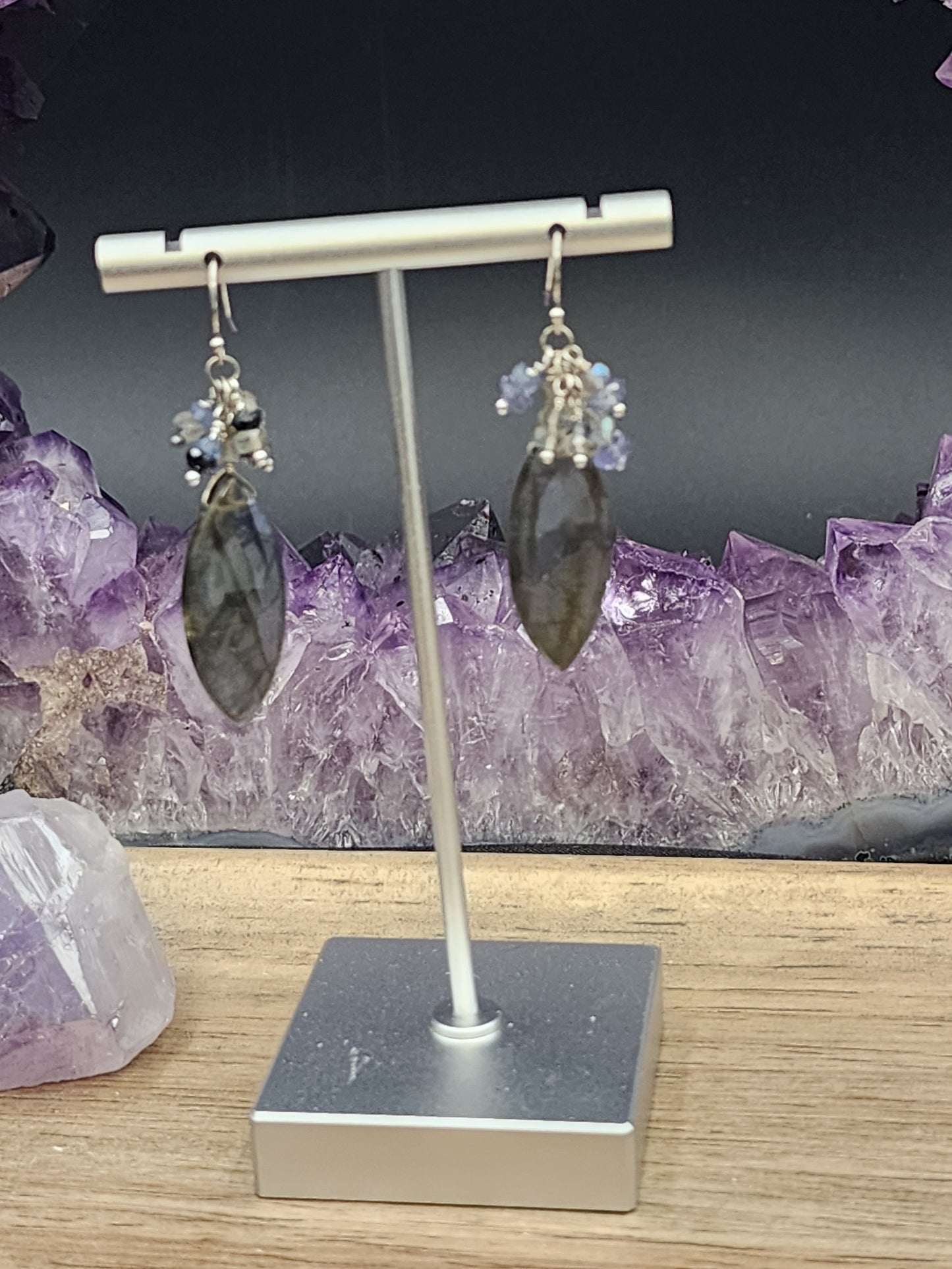 Sterling Silver Labradorite, Tanzanite & Kyanite Gemstone Earrings