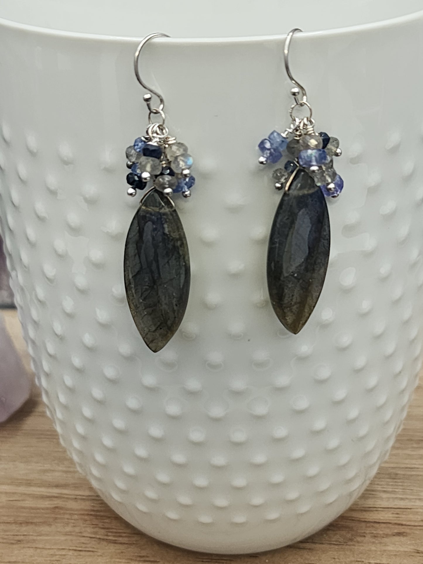 Sterling Silver Labradorite, Tanzanite & Kyanite Gemstone Earrings