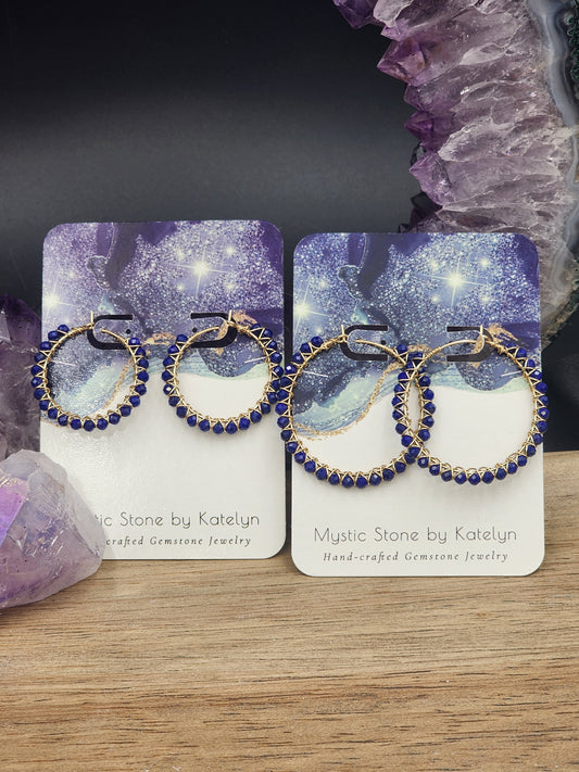 14k Gold-Filled Lapis Lazuli Gemstone Hoop Earrings