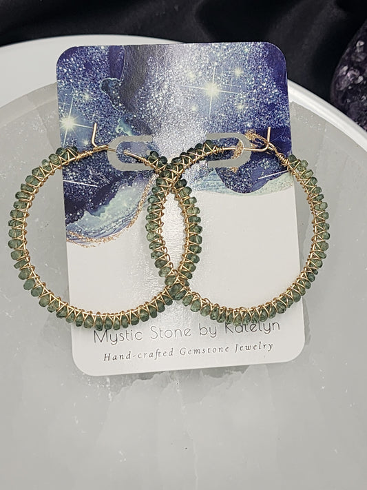 14k Gold-Filled Green Apatite Gemstone Hoop Earrings