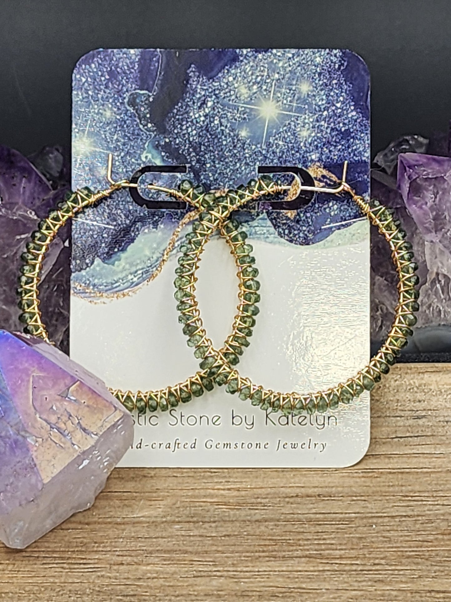 14k Gold-Filled Green Apatite Gemstone Hoop Earrings