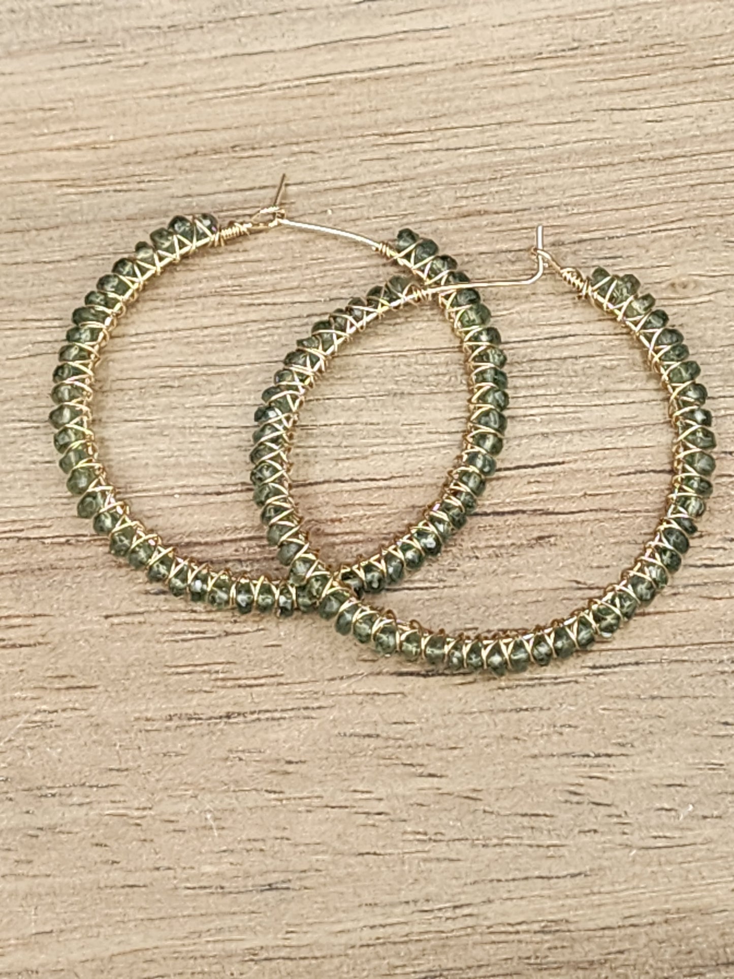 14k Gold-Filled Green Apatite Gemstone Hoop Earrings