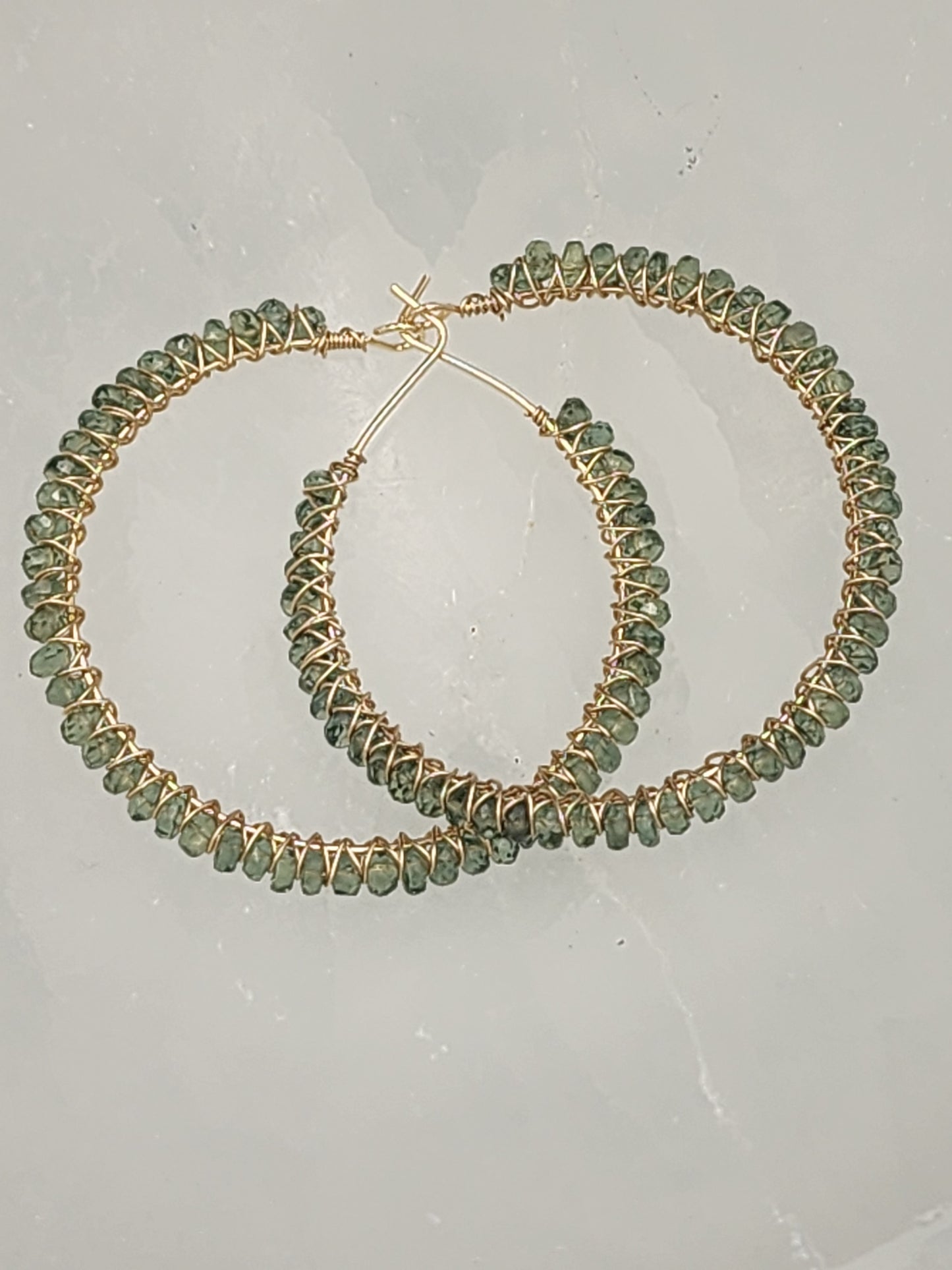 14k Gold-Filled Green Apatite Gemstone Hoop Earrings